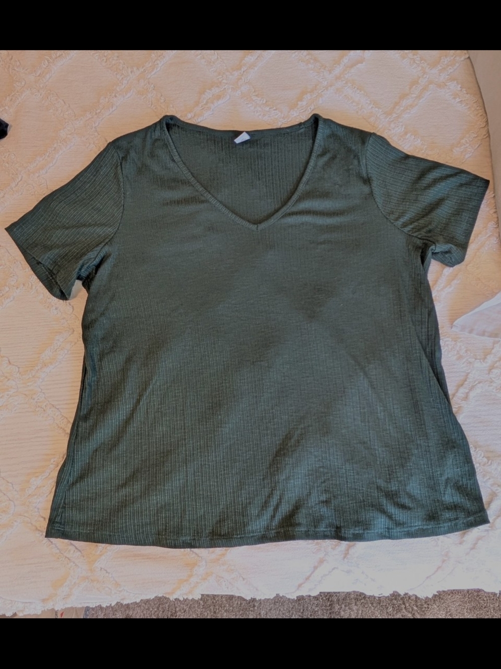Old Navy V-Neck Short Sleeve Ribbed Top - Forest Green
